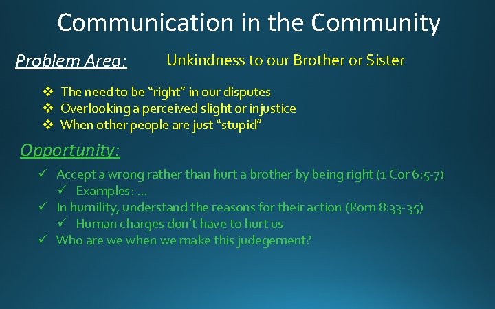 Communication in the Community Problem Area: Unkindness to our Brother or Sister v The