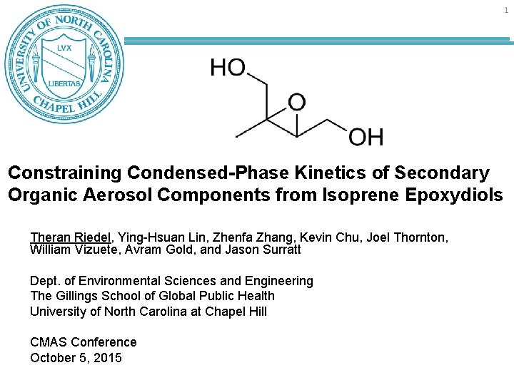 1 Constraining Condensed-Phase Kinetics of Secondary Organic Aerosol Components from Isoprene Epoxydiols Theran Riedel,