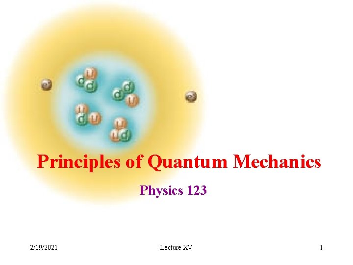 Principles of Quantum Mechanics Physics 123 2/19/2021 Lecture XV 1 