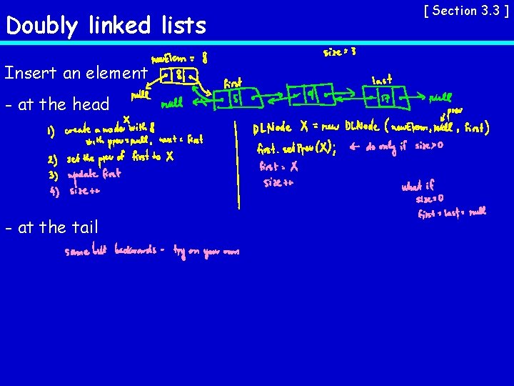 Doubly linked lists Insert an element - at the head - at the tail