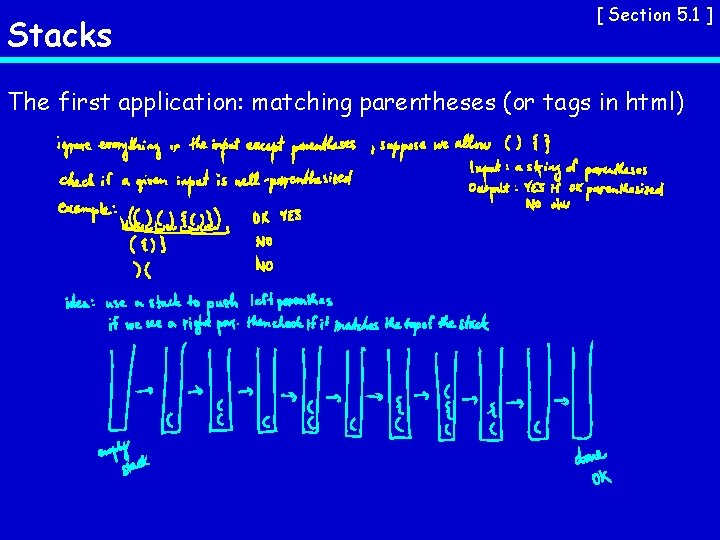 Stacks [ Section 5. 1 ] The first application: matching parentheses (or tags in