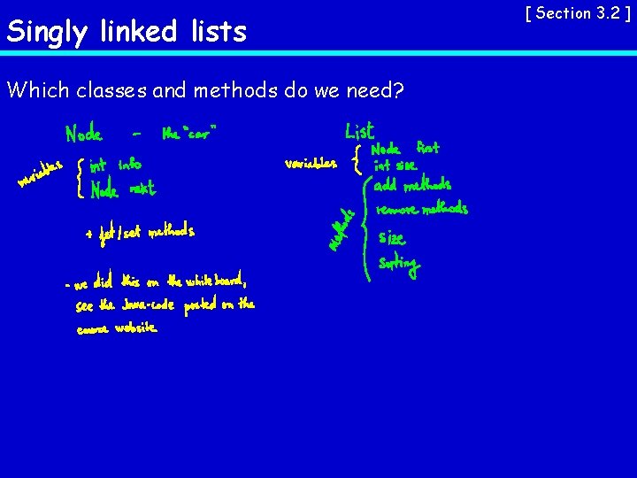 Singly linked lists Which classes and methods do we need? [ Section 3. 2