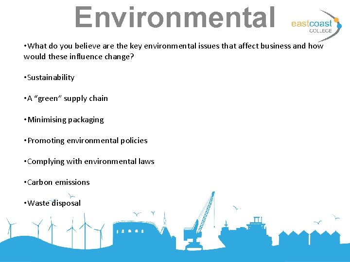 Environmental • What do you believe are the key environmental issues that affect business