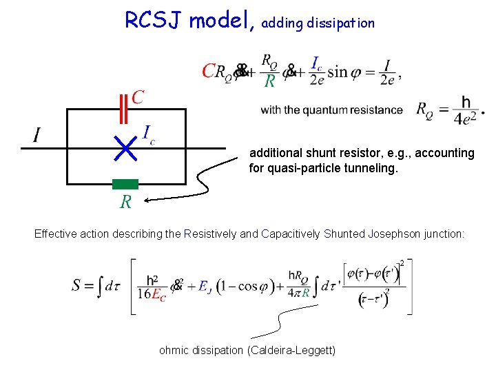 RCSJ model, adding dissipation additional shunt resistor, e. g. , accounting for quasi-particle tunneling.