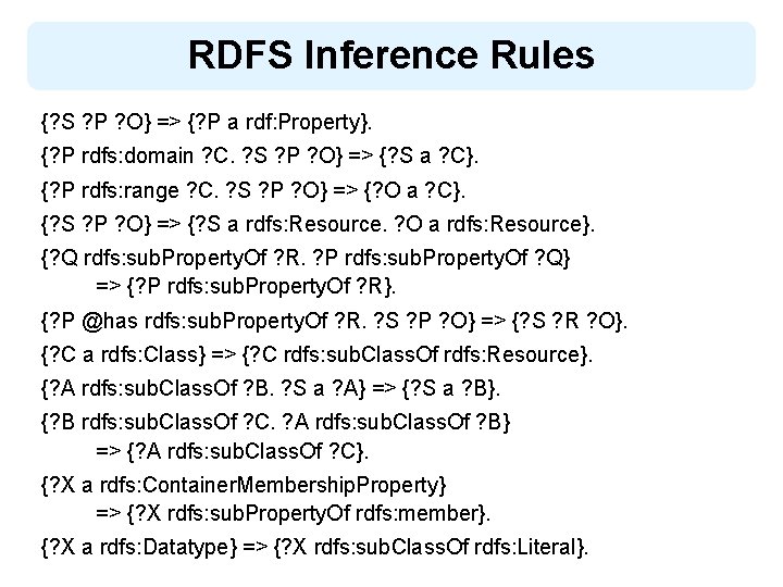 RDFS Inference Rules {? S ? P ? O} => {? P a rdf:
