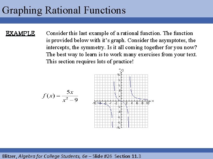 Graphing Rational Functions EXAMPLE Consider this last example of a rational function. The function