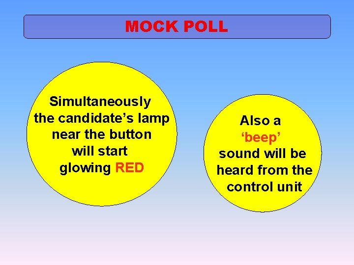 MOCK POLL Simultaneously the candidate’s lamp near the button will start glowing RED Also