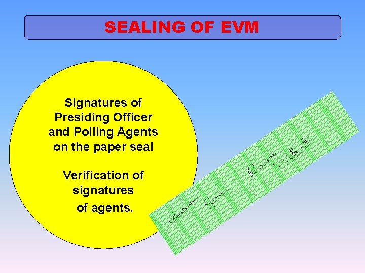 SEALING OF EVM Signatures of Presiding Officer and Polling Agents on the paper seal