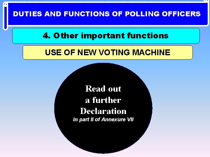 DUTIES AND FUNCTIONS OF POLLING OFFICERS 4. Other important functions USE OF NEW VOTING