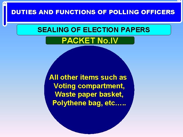DUTIES AND FUNCTIONS OF POLLING OFFICERS SEALING OF ELECTION PAPERS PACKET No. IV All