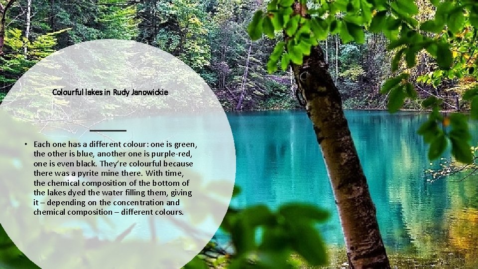  Colourful lakes in Rudy Janowickie • Each one has a different colour: one