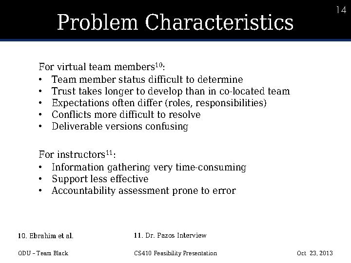 14 14 Problem Characteristics For virtual team members 10: • Team member status difficult