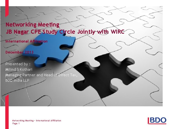 Networking Meeting JB Nagar CPE Study Circle Jointly with WIRC International Affiliation December 2013