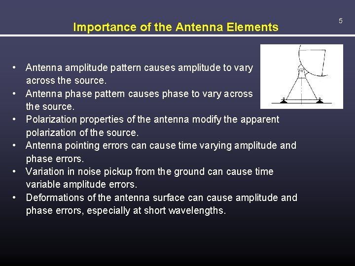 Importance of the Antenna Elements • Antenna amplitude pattern causes amplitude to vary across