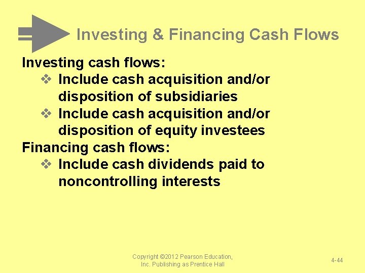 Investing & Financing Cash Flows Investing cash flows: v Include cash acquisition and/or disposition Investing & Financing Cash Flows Investing cash flows: v Include cash acquisition and/or disposition