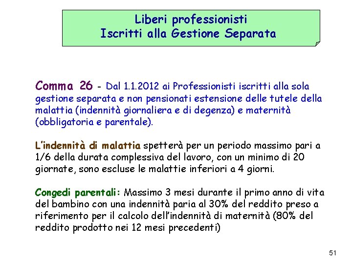 Liberi professionisti Iscritti alla Gestione Separata Comma 26 - Dal 1. 1. 2012 ai