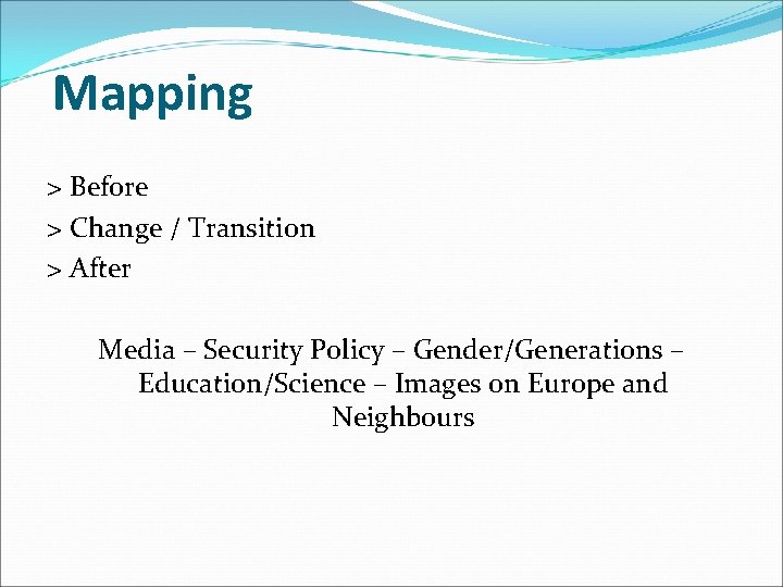 Mapping > Before > Change / Transition > After Media – Security Policy –