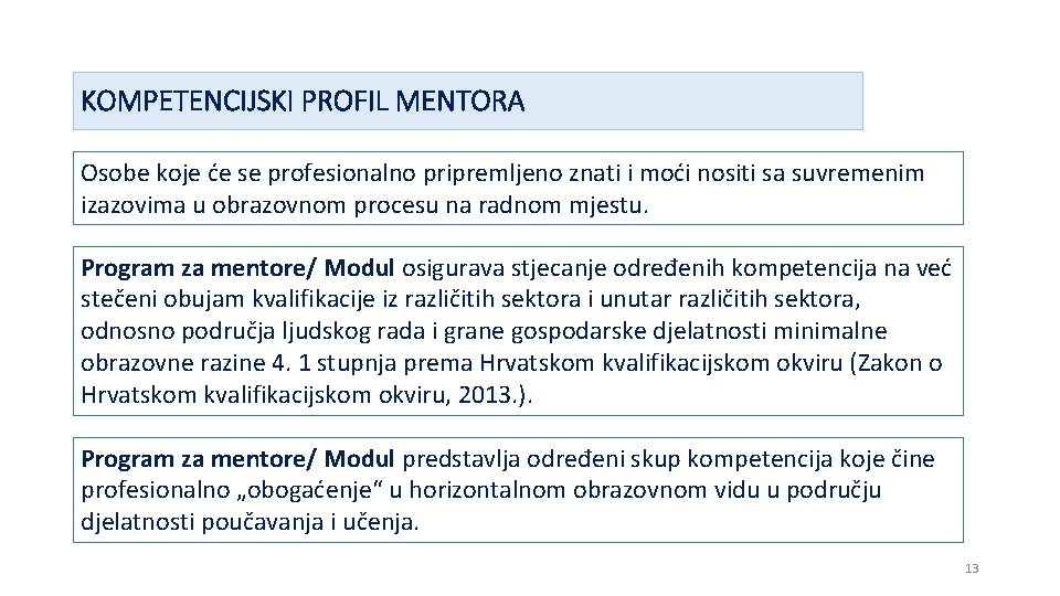 KOMPETENCIJSKI PROFIL MENTORA Osobe koje će se profesionalno pripremljeno znati i moći nositi sa