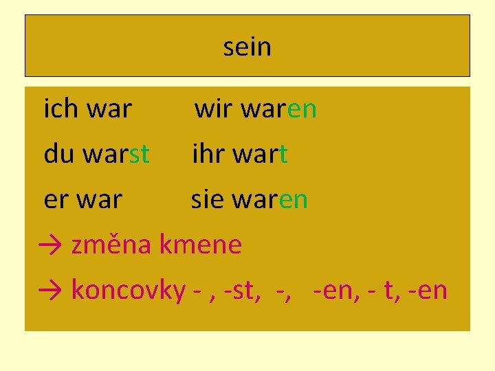sein ich war wir waren du warst ihr wart er war sie waren →