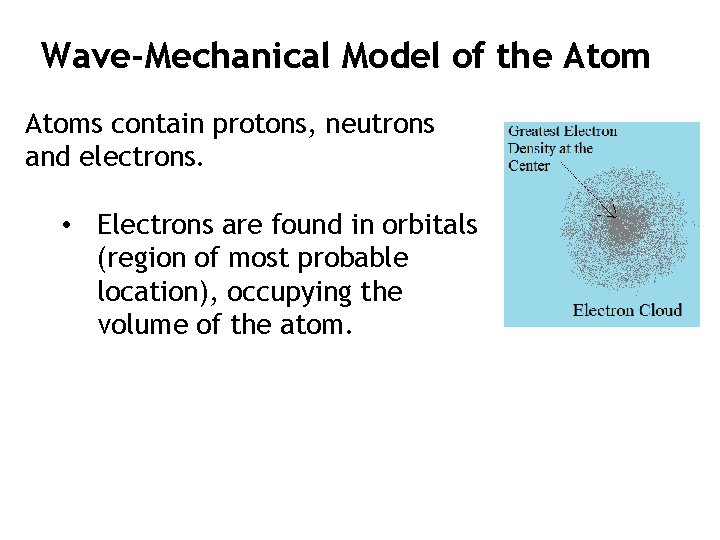 Wave-Mechanical Model of the Atoms contain protons, neutrons and electrons. • Electrons are found Wave-Mechanical Model of the Atoms contain protons, neutrons and electrons. • Electrons are found