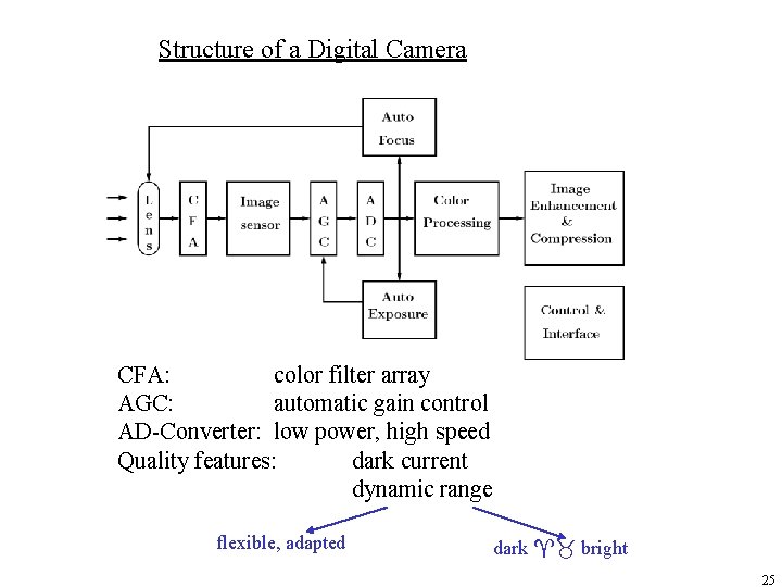 Structure of a Digital Camera CFA: color filter array AGC: automatic gain control AD-Converter: