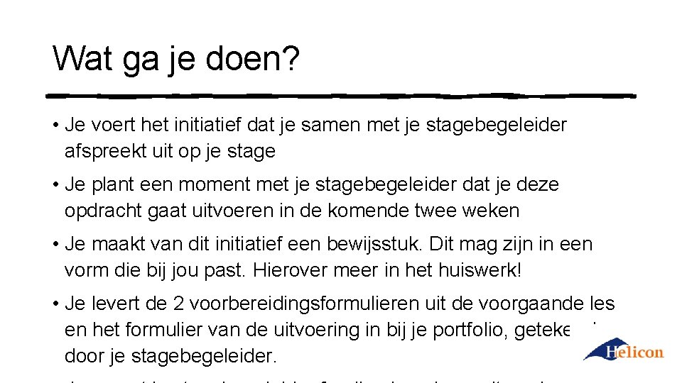 Wat ga je doen? • Je voert het initiatief dat je samen met je