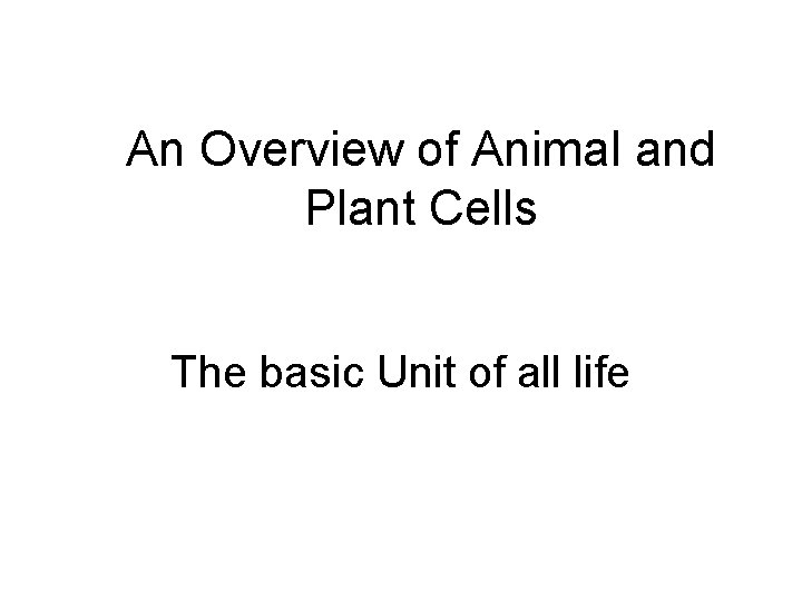 An Overview of Animal and Plant Cells The basic Unit of all life 