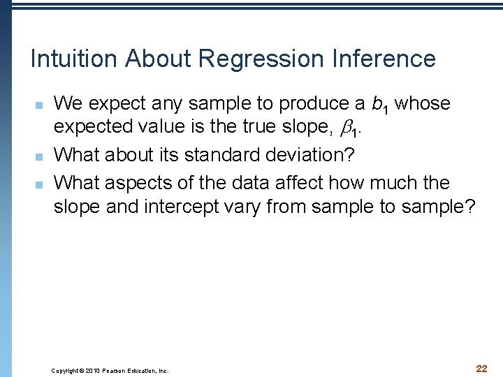 Intuition About Regression Inference n n n We expect any sample to produce a