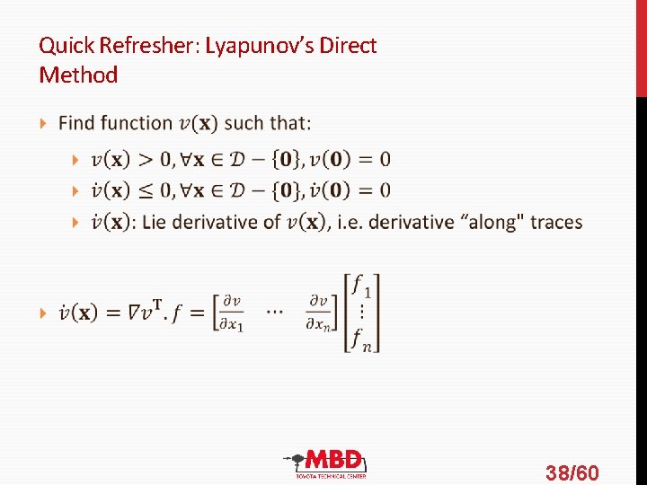 Quick Refresher: Lyapunov’s Direct Method 38/60 Quick Refresher: Lyapunov’s Direct Method 38/60
