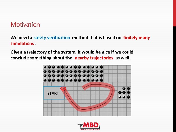 Motivation We need a safety verification method that is based on finitely many simulations. Motivation We need a safety verification method that is based on finitely many simulations.