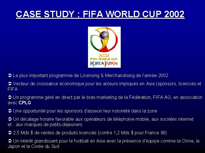 CASE STUDY : FIFA WORLD CUP 2002 Ü Le plus important programme de Licensing