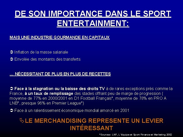 DE SON IMPORTANCE DANS LE SPORT ENTERTAINMENT: MAIS UNE INDUSTRIE GOURMANDE EN CAPITAUX Ü DE SON IMPORTANCE DANS LE SPORT ENTERTAINMENT: MAIS UNE INDUSTRIE GOURMANDE EN CAPITAUX Ü