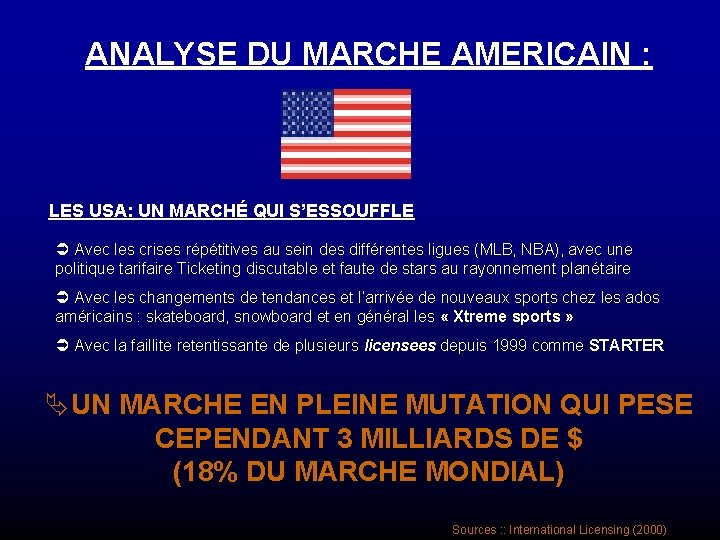 ANALYSE DU MARCHE AMERICAIN : LES USA: UN MARCHÉ QUI S’ESSOUFFLE Ü Avec les