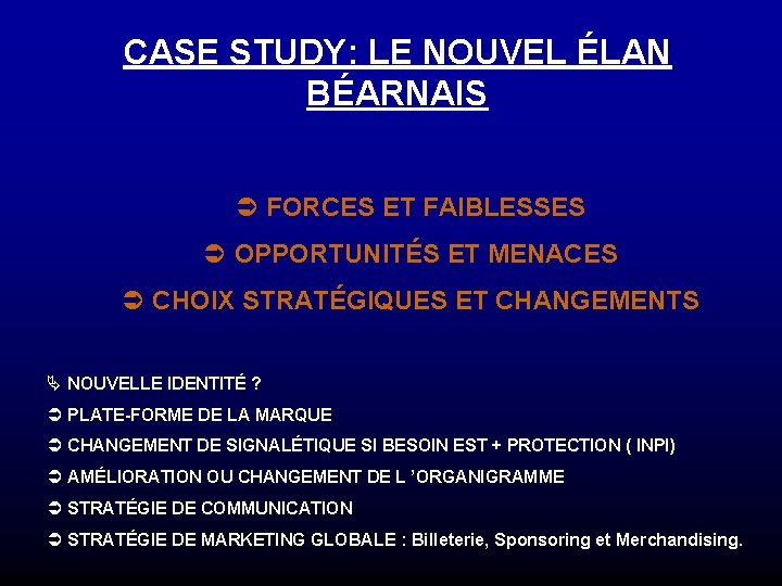 CASE STUDY: LE NOUVEL ÉLAN BÉARNAIS Ü FORCES ET FAIBLESSES Ü OPPORTUNITÉS ET MENACES