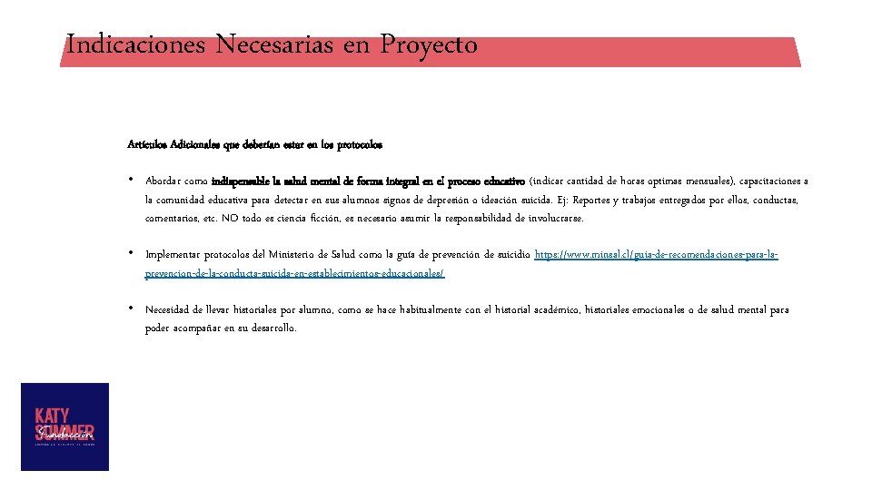 Indicaciones Necesarias en Proyecto Artículos Adicionales que deberían estar en los protocolos • Abordar