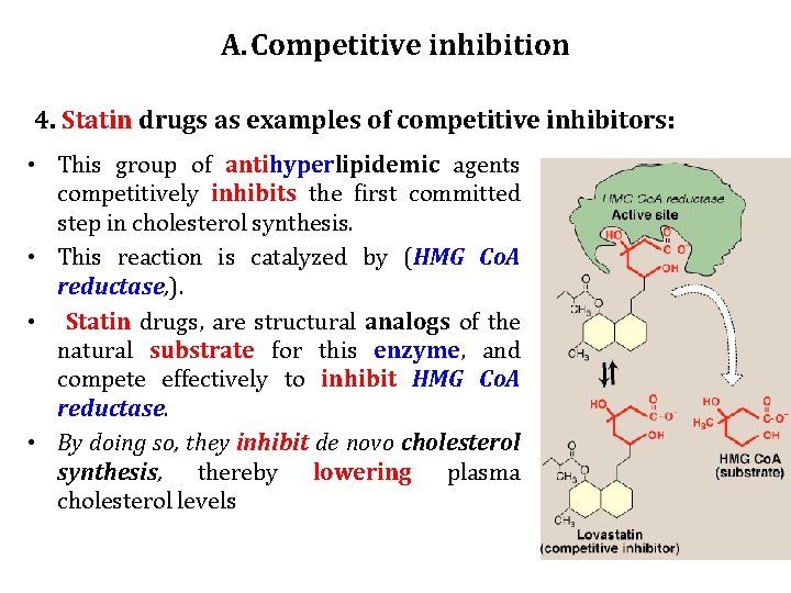 A. Competitive inhibition 4. Statin drugs as examples of competitive inhibitors: • This group