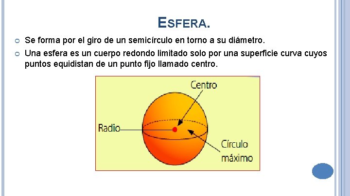 ESFERA. Se forma por el giro de un semicírculo en torno a su diámetro.