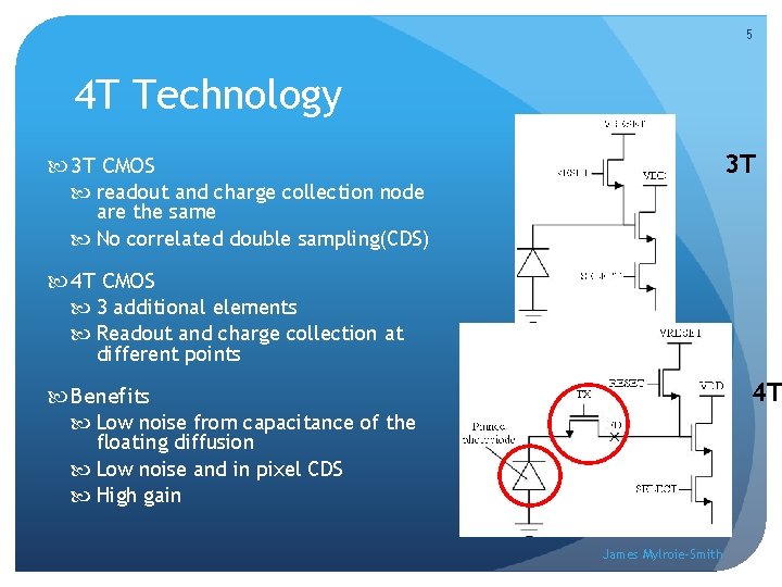 5 4 T Technology 3 T CMOS readout and charge collection node are the