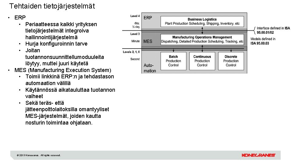 Tehtaiden tietojärjestelmät • ERP • Periaatteessa kaikki yrityksen tietojärjestelmät integroiva hallinnointijärjestelmä • Hurja konfiguroinnin