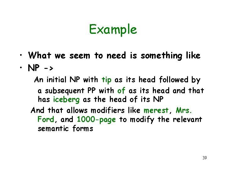 Example • What we seem to need is something like • NP -> An