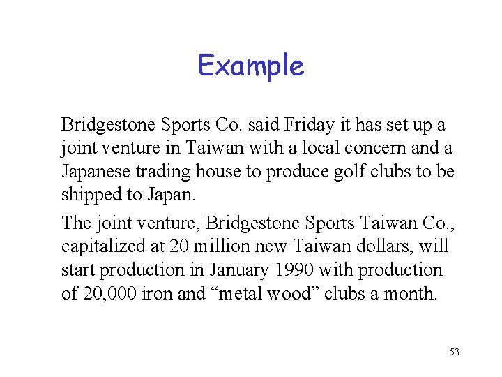 Example Bridgestone Sports Co. said Friday it has set up a joint venture in