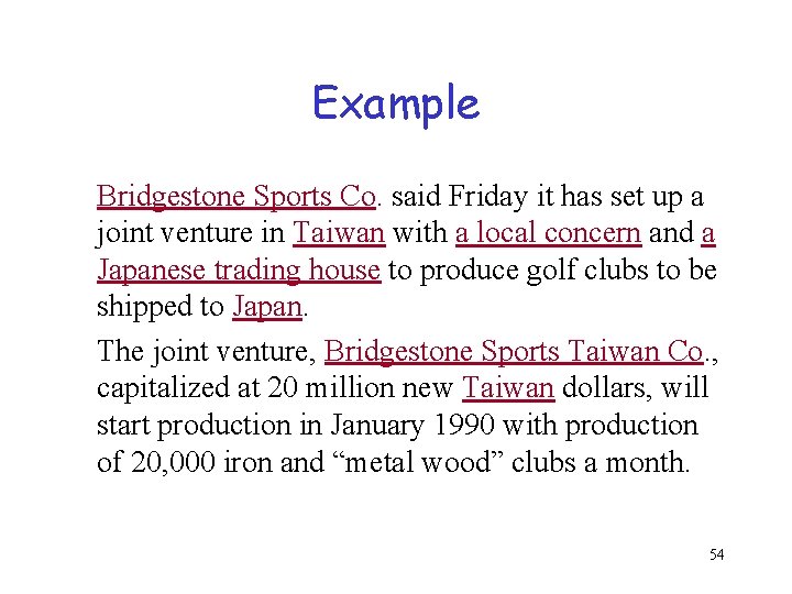 Example Bridgestone Sports Co. said Friday it has set up a joint venture in