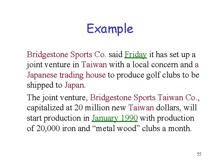 Example Bridgestone Sports Co. said Friday it has set up a joint venture in
