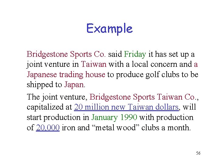 Example Bridgestone Sports Co. said Friday it has set up a joint venture in