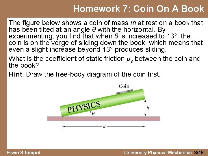 Homework 7: Coin On A Book The figure below shows a coin of mass