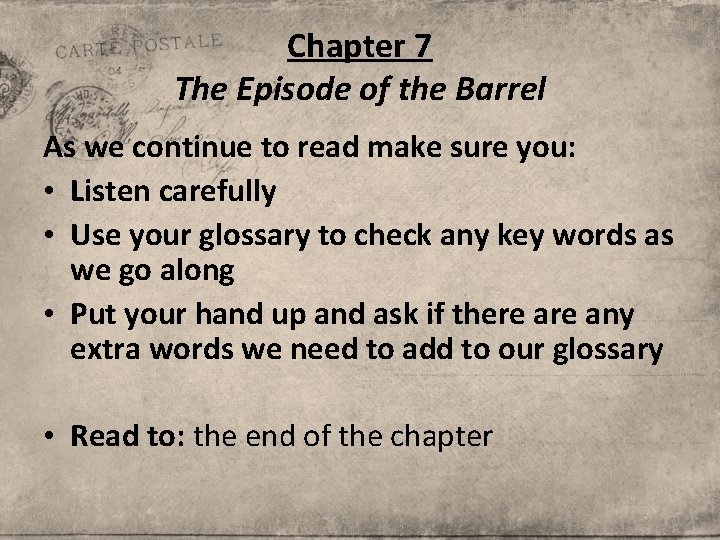 Chapter 7 The Episode of the Barrel As we continue to read make sure