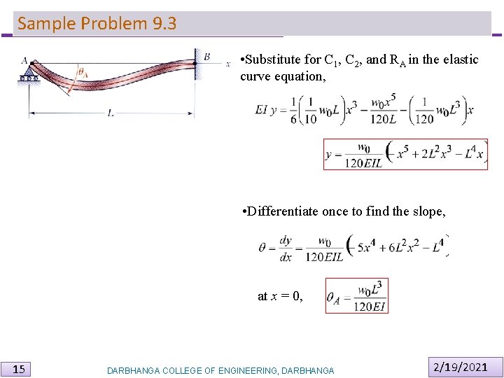 Sample Problem 9. 3 • Substitute for C 1, C 2, and RA in Sample Problem 9. 3 • Substitute for C 1, C 2, and RA in