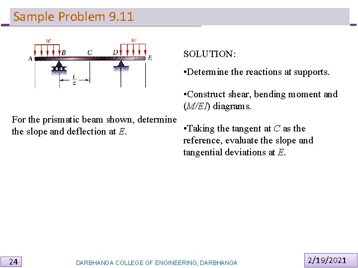 Sample Problem 9. 11 SOLUTION: • Determine the reactions at supports. • Construct shear, Sample Problem 9. 11 SOLUTION: • Determine the reactions at supports. • Construct shear,