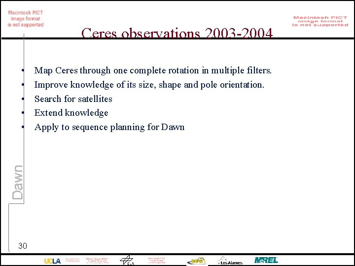 Ceres observations 2003 -2004 Dawn • • • 30 Map Ceres through one complete