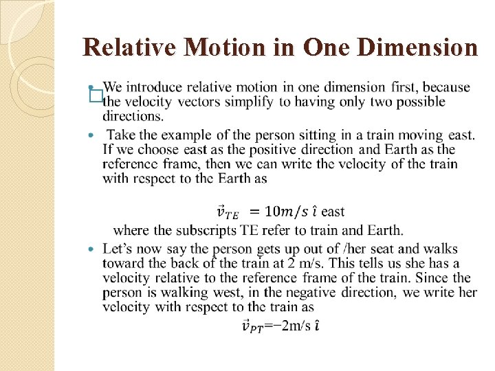 Relative Motion in One Dimension � 